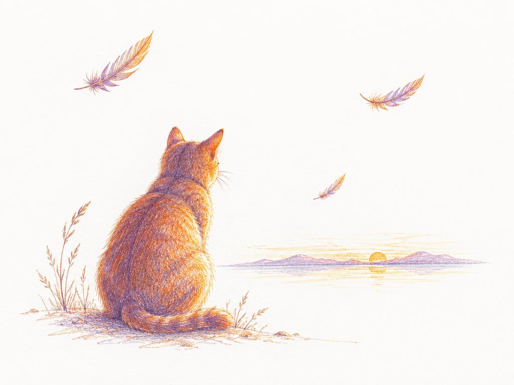 Illustration au crayon : La curiosité du chat